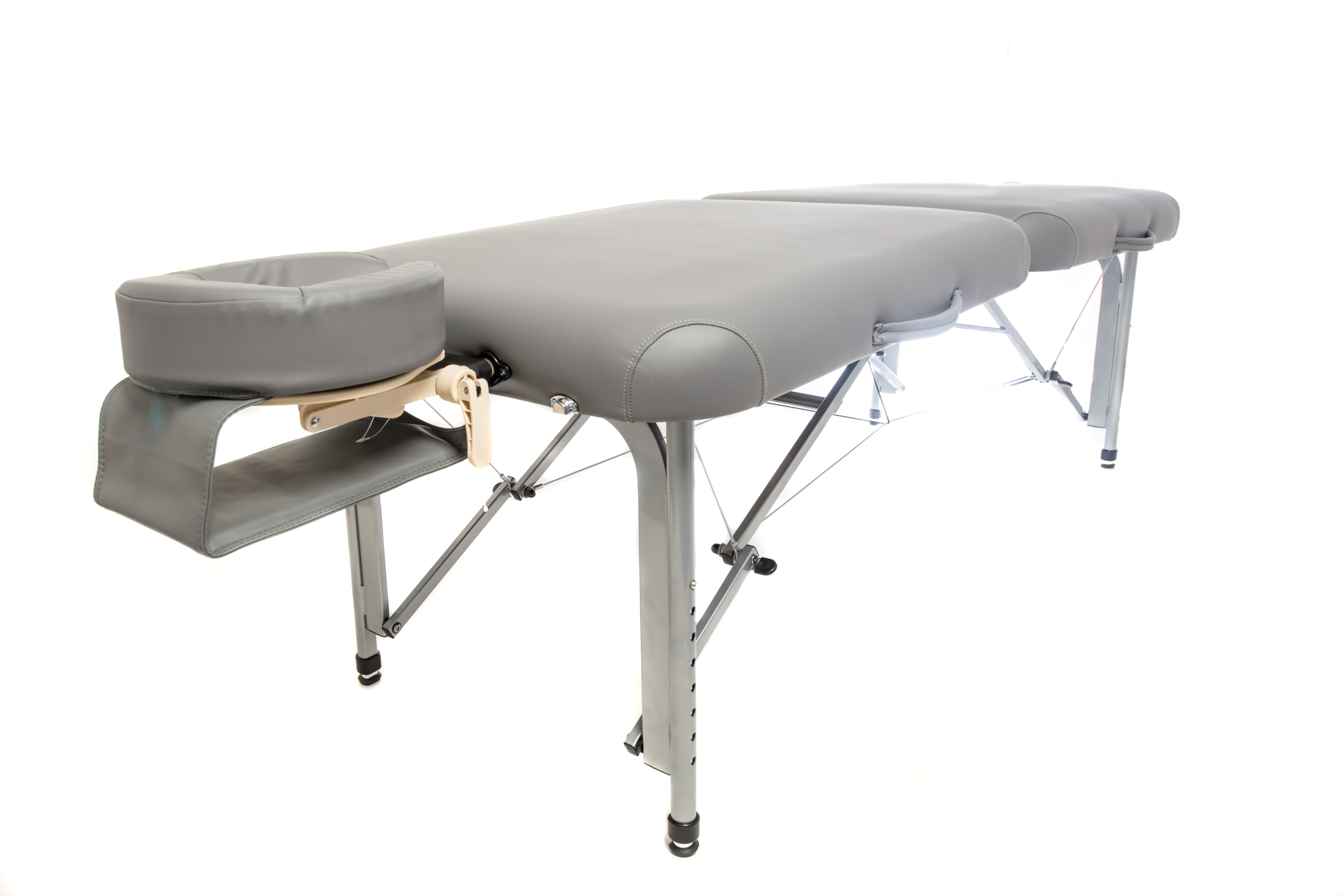 side front view of luxe light aluminum massage table