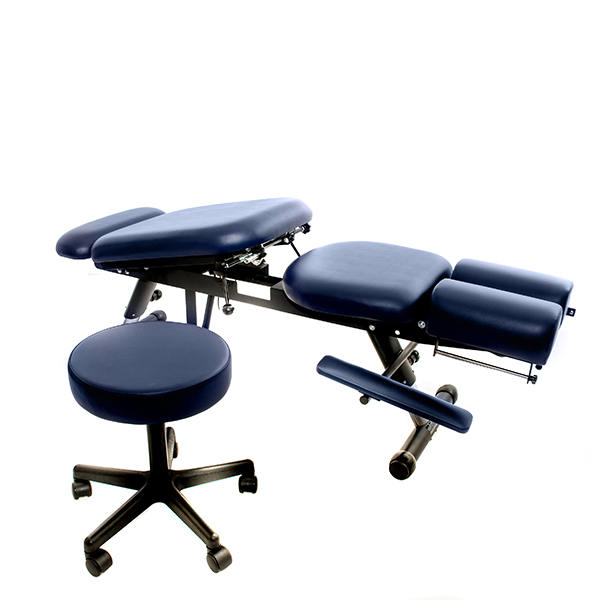 Chiropractic table with accessory therapy stool in smae colour navy