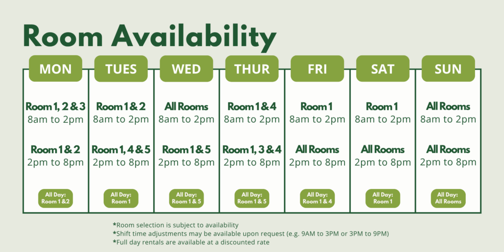 Premium Professional Room Availability Schedule at ViVi Therapy Integrated Health